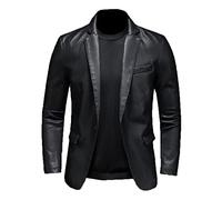Jegsnoe Autumn Men's Leather Jacket Faux Leather Jacket Slim-Fit Men Leather Blazer Black M