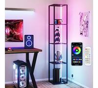 Jehiatek RGB Floor Lamp with Shelves, Tall Standing Lamp for Living Room, LED Display Shelf for Collectibles, Modern Floor Lamp with Remote and App Control, 63.8 Inches, Black