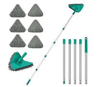 JEHONN 200CM Wall Cleaning Mop with Long Handle, 3-in-1 Ceiling Cleaner Tool Duster with 6 Replacement Microfiber Chenille Pads for Painted Walls, Window, Floor, Baseboard (Green)
