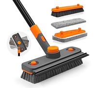 JEHONN 4-in-1 Bathroom Tile Tub Scrubber with Long Handle, Upgraded Shower Cleaning Brush with Squeegee, 3 Different Function Scrub Brush Attachments Head for Bath, Bathtub, Floor, Wall, Baseboard