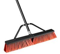 JEHONN 60 cm Garden Broom Outdoor, Industrial Stiff Yard Brush Heavy Duty with 160 cm Long Handle for Sweeping Outside Garage Warehouse Shop Patio Deck Street (Red)