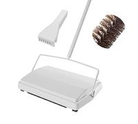 JEHONN Carpet Floor Sweeper Manual with Horsehair, Non Electric Quite Rug Roller Brush Push for Cleaning Pet Hair, Loose Debris, Lint (White)