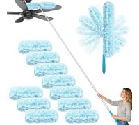 JEHONN Duster and 10 Refills Compatible with Flash Dust Magnet Long Handle, 180 cm Telescopic Disposable Magnetic Dusting Remover Brush Starter Kit for Cleaning High Ceiling Fan Shelves Vent
