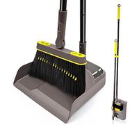 JEHONN Dustpan and Brush Set with 138 CM Long Handle, Tall Sweeping Broom with 180 Degree Swivel Head, Unique Garden Dust Pan with Comb Teeth for Indoor Outdoor Home Lobby Kitchen Office Room