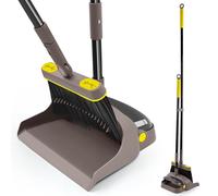 JEHONN Dustpan and Brush Sets Long Handled 138 CM Swivel Broom Indoor Patented Openable Dust Pan Tail for Kitchen Garden Home Office (Brown Yellow)