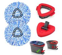 JEHONN Spin Mop Replacement Heads, Base, Brush for Vileda H2Pro Turbo System, Includes 2 Microfiber Refills, 1 Triangle Cover and 1 Scrub Tool for Cleaning Bathroom Kitchen Tile Floor