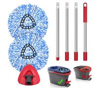 JEHONN Spin Mop Replacement Heads, Base, Handle for O-Cedar EasyWring 2 Tank System, Includes 2 Microfiber Refills, 1 Triangle Cover and 58 inches Long Pole for Cleaning Bathroom Kitchen Tile Floor