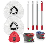 JEHONN Spin Mop Replacement Heads, Base, Handle for Vileda EasyWring 1 Tank System, Includes 2 Microfiber Refills, 1 Triangle Cover and 148 cm Long Pole for Cleaning Bathroom Kitchen Tile Floor