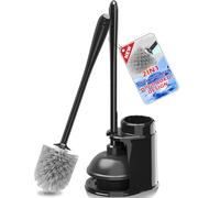 JEHONN Toilet Plunger and Brush Set Black with Holder and Hidden Tweezers, Heavy Duty Bathroom Bowl Scrubber Cleaning Kit for Bathtub Sink Wash Basin
