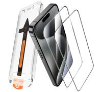 JEHOO 2 Pack for iPhone 15 Pro 6.1 Inch Screen Protector, HD Clear Auto-Dust Removal, Full Coverage Premium Tempered Glass, Anti-Scratch, High Transparency with Auto Alignment Install Frame