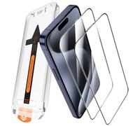 JEHOO 2 Pack for iPhone 15 Pro Max 6.7 Inch Screen Protector, HD Clear Auto-Dust Removal, Full Coverage Premium Tempered Glass, Anti-Scratch,High Transparency with Auto Alignment Install Frame