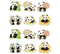 Jehoshaphat 12PC Metal Panda Brooch Set, Floral Bamboo Embossed Alloy Badge, Wearable Surface Accent for Fabric Outfit Layers and Canvas Bag Exterior Embellishment