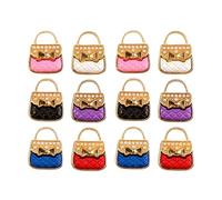 Jehoshaphat 12PC Miniature Handbag Models with Decorative Trays - 1:12 Scale, Mixed Colors, Metal & Plastic with Metal Chain
