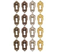 Jehoshaphat 16 Pack Vintage Metal Keyhole Accent Plates, Four Unit Hardware Sets, Surface Trim For Storage Drawers, Cabinet Panels, Hardcover Volumes And Bound Cover Surfaces