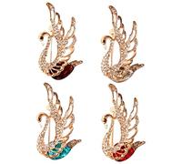 Jehoshaphat 4PC Elegant Rhinestone Swan Brooch - KC Golden Plated Alloy Wedding Corsage Pin for Dresses Prom Gowns Year-Round Wear