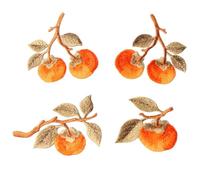 Jehoshaphat 4PC Vivid Persimmon Embroidery Patch - Cartoon Plant Fruit Iron-On Applique for Shirts Hats Bags Fabric DIY