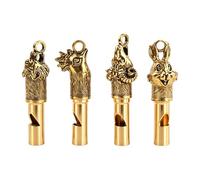 Jehoshaphat 4Pcs Brass Zodiac Whistle Keychain Rooster Sheep Tiger Rabbit Shaped Pendant High Tone Sound Accessory for Outdoor Climbing Rescue Training Referee Use
