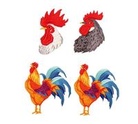 Jehoshaphat 4Pcs Chinese Rooster Embroidered Patches Borderless Full Embroidery Iron On Patches with Hot Melt Adhesive for Fabric Decoration