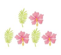 Jehoshaphat 6PC Colorful Hibiscus Flower Patch - Pink & Red Hawaiian Embroidery with Green Leaves, for Clothing, Jackets, Bags & Hawaiian Party Decor