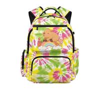 Jeiento 17 Inch Kids Backpack Rainbow Tie Dye Capybara Backpacks Large Capacity Shoulder Ruckpack Preschool Kindergarten Bookbag,Portable Laptop Bag for School,Business,Travel