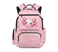 Jeiento 17Inch Cute Pink Axolotl Backpack for Kids Elementary School Backpacks with Adjustable Shoulder Strap,Front Zipper Pocket,Dog Pattern Sport Ruckpack for Teen,Adult