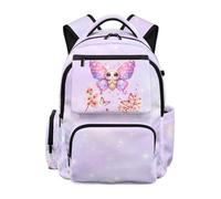 Jeiento 17Inch Pink Butterfly Backpack Galaxy School Bag Elementary Kindergarten Preschool School Bag Boys Girls Bookbag Waterproof Travel Shoulder Ruckpack for Hiking,Camping