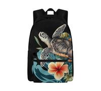 Jeiento 17Inch Sea Turtle Hibiscus Flower School Backpack for Kids Adjustable Strap School Bag for Preschool Middle High School Bookbag Teenager Boy Travel Ruckpack