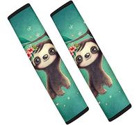 Jeiento 2 PCS Auto Seat Belt Cover Cute Sloth Pattern Shoulder Seatbelt Pad for Adults Youth Kids Toddlers, for Car, Truck, SUV, Airplane, Backpack Straps, green