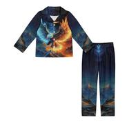 Jeiento 2 Piece Eagle Print Pyjamas Set for Boy Girl Children Sleepwear Button Pjs Long Sleeve Shirt and Pants Autumn Nightwear Fire Flame Eagle Pajamas,M