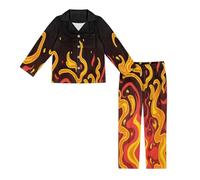 Jeiento 2 Piece Fire Flame Pyjamas Set Long Sleeve Sleepwear Tops and Pants for Little Boy Girl Soft Breathable Nightwear Child Lounge Set,S