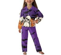 Jeiento 2 Piece Halloween Bat and Skeleton Pyjamas Set for Boy Girl,Halloween Costume Children Long Sleeve Sleepwear Lounge Set for Boy Girl,2XL