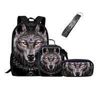 Jeiento 4 Pack Wolf School Bag for Boy Girl 3D Animal School Bag with Lunchbag Pencil Case Elementary School Bookbag Teens Sport Ruckpack