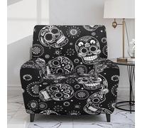 Jeiento 4 Piece Sugar Flower Skeleton Recliner Covers Halloween Home Decor Stretch Soft LazyboyCouch Covers Anti Dirty Non-Slip Sofa Slipcover with Side Pockets Living Room Day of The Dead Decor