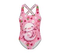 Jeiento Adorable Axolotl Swimwear for Kids Cartoon Girls One Piece Swimsuit Breathable Soft Athletic Gymnastics Sleeveless Swimming Clothing Years9-10