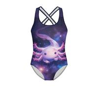 Jeiento Adorable Axolotls Swimsuits Little Big Kids Quick Dry Crossback One Piece Swimwear Galaxy Pattern Beach Bathing Suit with Sleeveless Years7-8