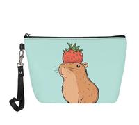 Jeiento Adorable Capybara Cosmetic Bag Cute Cartoon Makeup Purse with Wrist Strap Lightweight Purse Case Toiletry Organizer Storage Pouch