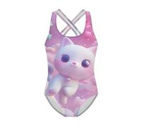 Jeiento Adorable Cat Children Swimwear Girls One Piece Swimsuits Comfort Flexible Bathing Suits for Water Activity,Cartoon Kid Gymnastics Leotards Practice Competition Clothes 9-10 Years