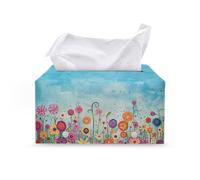 Jeiento Aesthetic Flowers Tissue Box Cover Decorative Rectangle Facial Napkin Dispenser for Bathroom,Bedroom,Office,Car,PU Leather Easy to Clean Tissue Boxes Thanksgiving Decoration