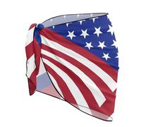 Jeiento American Flag Bikini Cover Ups for Women Sheer Bathing Suit Wrap Chiffon Short Beach Wrap Dress Coverup for Beach Surfing Sports
