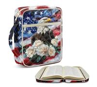 Jeiento American Flag Eagle Bible Cover Case for Women Quilted Bible Cover Bag with Handle Christian Gift Portable Zipper Church Handbag Bible Study Accessories