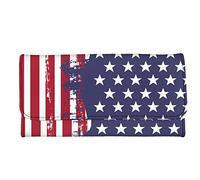 Jeiento American Flag Trifold Leather Wallets for Women Purse Travel Business Handbag Girls Party Clutch Bag Phone Holder