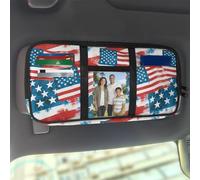 Jeiento American Flag Visor Organizer Accessories Universal Fit Car Sun Visor Organizer Multi Pocket Visor Storage Pouch for Sunglasses,Card,Registration,Driving License,Zipper Closure