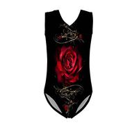 Jeiento Art Rose Print Dancing Leotards Cute Swimsuit One Piece Sleeveless Swimwear Girls Gymnastics,Black