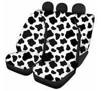 Jeiento Auto Accessiores Soft 4 Piece Cow Print Universal Fit Car Seat Covers for MenWomen, Fit for SUVS,Vans,Trucks, Front Drive Seat Cover with Bench Cover, Black and White