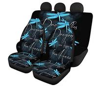 Jeiento Auto Decor Accessories 4 Pcs Set, Car Seat Covers for Front and Rear, Dragonfly Pattern, Durable, Comfortable, Universal fit Van Truck Sedan SUV