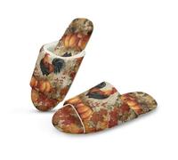 Jeiento Autumn Pumpkin Rooster Animal Slippers for Outdoor Indoor Fuzzy Slip On House Slippers Comfort Warm Home Shoes Thanksgiving Holiday Party Flats,US 7.5-8.5