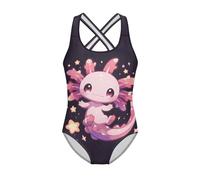 Jeiento Axolotl Swimwear for Little Kids,Girls One Piece Swimsuit 10-12,Cross Back Berach Sport Bathing Suit Quick Dry Children Cartoon Beachwear Clothing Years11-12