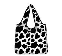 Jeiento Black and White Animal Cow Print Reusable Grocery Bags Bulk Reusable Shopping Bags with Storage Pouch Foldable Cute Reusable Bags Large Durable Tote Bag
