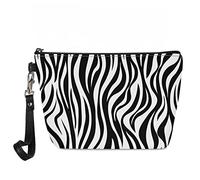 Jeiento Black and White Zebra Print Makeup Bags for Women for Purse Cute Zipper Small Pouch Cosmetic Bag PU Leather Travel Accessories Toiletries Bag