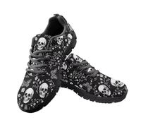 Jeiento Black Butterfly Flower Skull Shoes Womens Trainer Running Shoes Breathable Lightweight Non Slip Gym Workout Tennis Sneakers,4 UK
